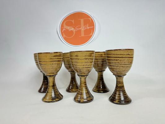 Stoneware Handmade Wine Glass/ Goblets | Vintage/Retro |Pottery | Barware | MCM Mid Century | Prop Set Dressing