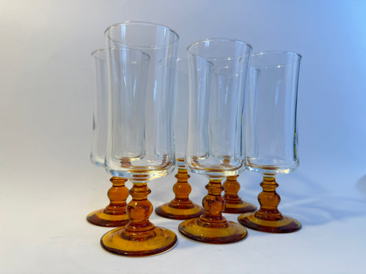 Luminarc Amber Stem Champagne Flute Glasses | Vintage Retro Barware | French Made in France