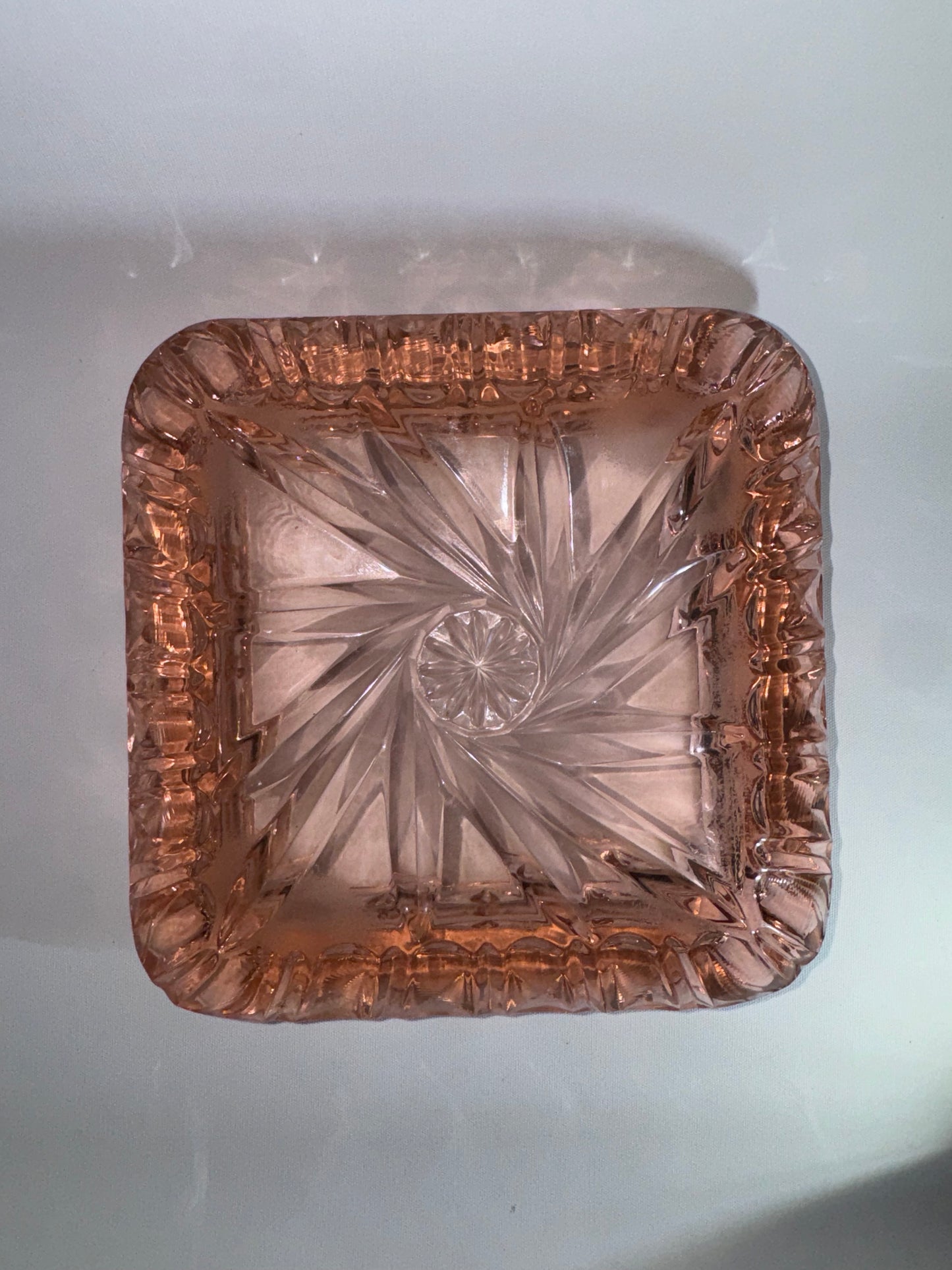 Thick Cut Glass Pink Ashtray | Vintage Retro | Bar | Smoking |