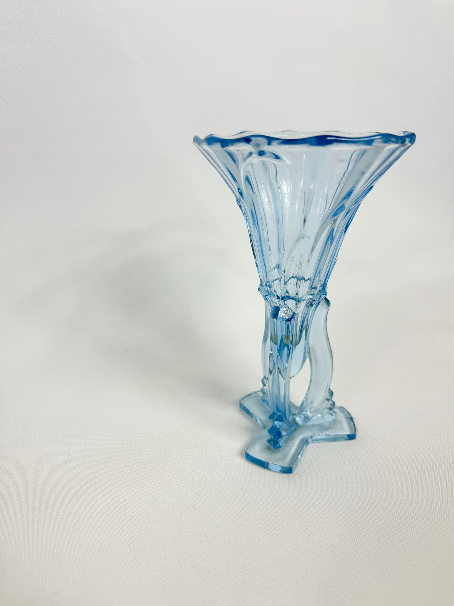 Light Blue Art Deco Glass Vase | Vintage Retro | Unusual Unique Quirky |