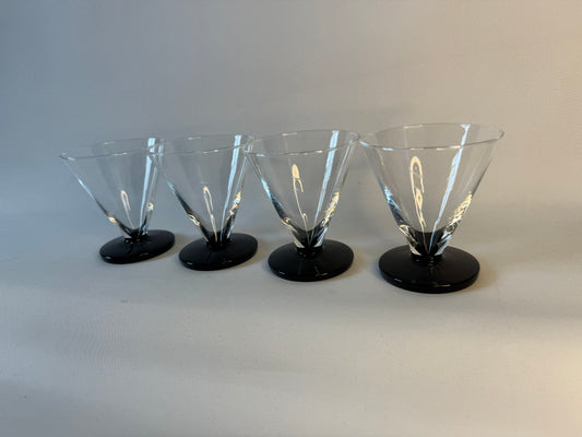 Black Base Retro 80’s Crystal Cocktail/Wine Glasses | Set of 4 | Vintage | Barware |