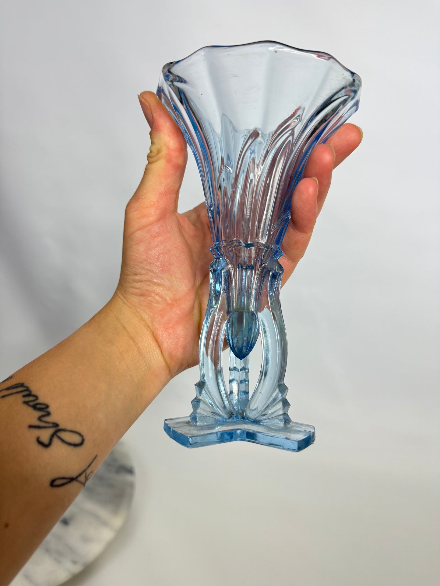 Light Blue Art Deco Glass Vase | Vintage Retro | Unusual Unique Quirky |