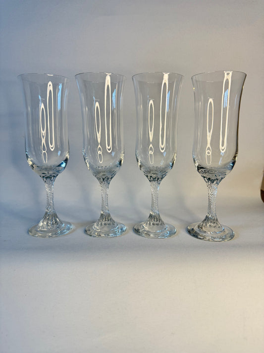 Twisted Stem Champagne Flute Glasses | Set of 4 | Vintage Retro | Barware