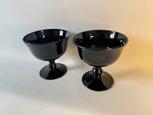 Black Glass Cocktail Coupes | Set of 2 | Large Champagne Glass Coupes | Vintage Retro |