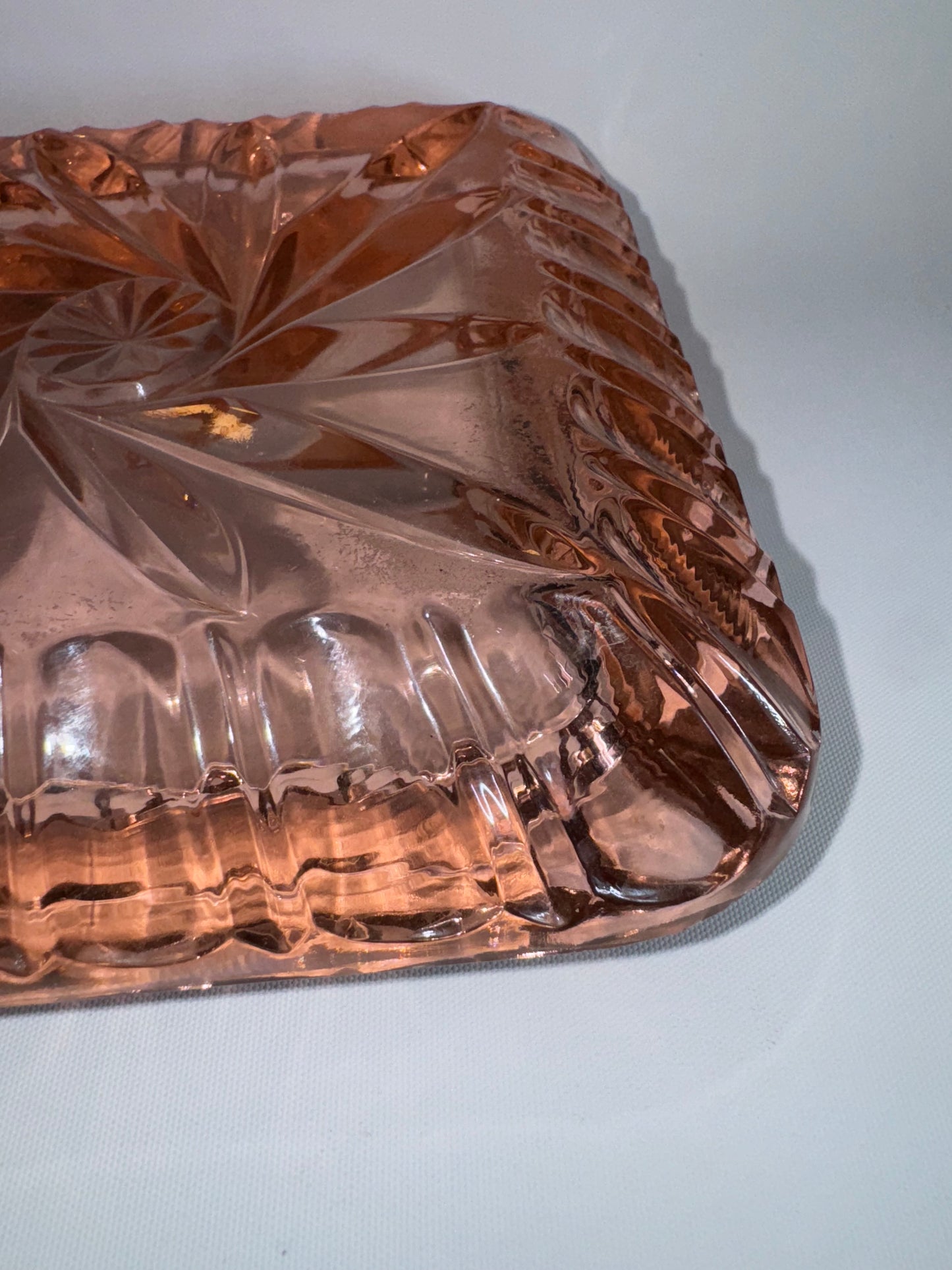 Thick Cut Glass Pink Ashtray | Vintage Retro | Bar | Smoking |