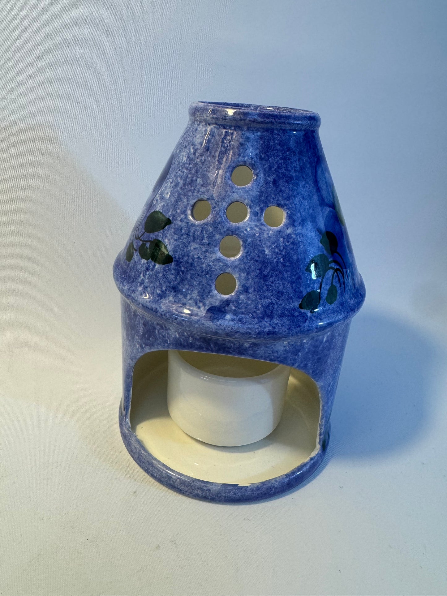 Ceramic Blue Handpainted Tealight Candle Holder | Votive | Blue Floral | Holy Cross Religious |