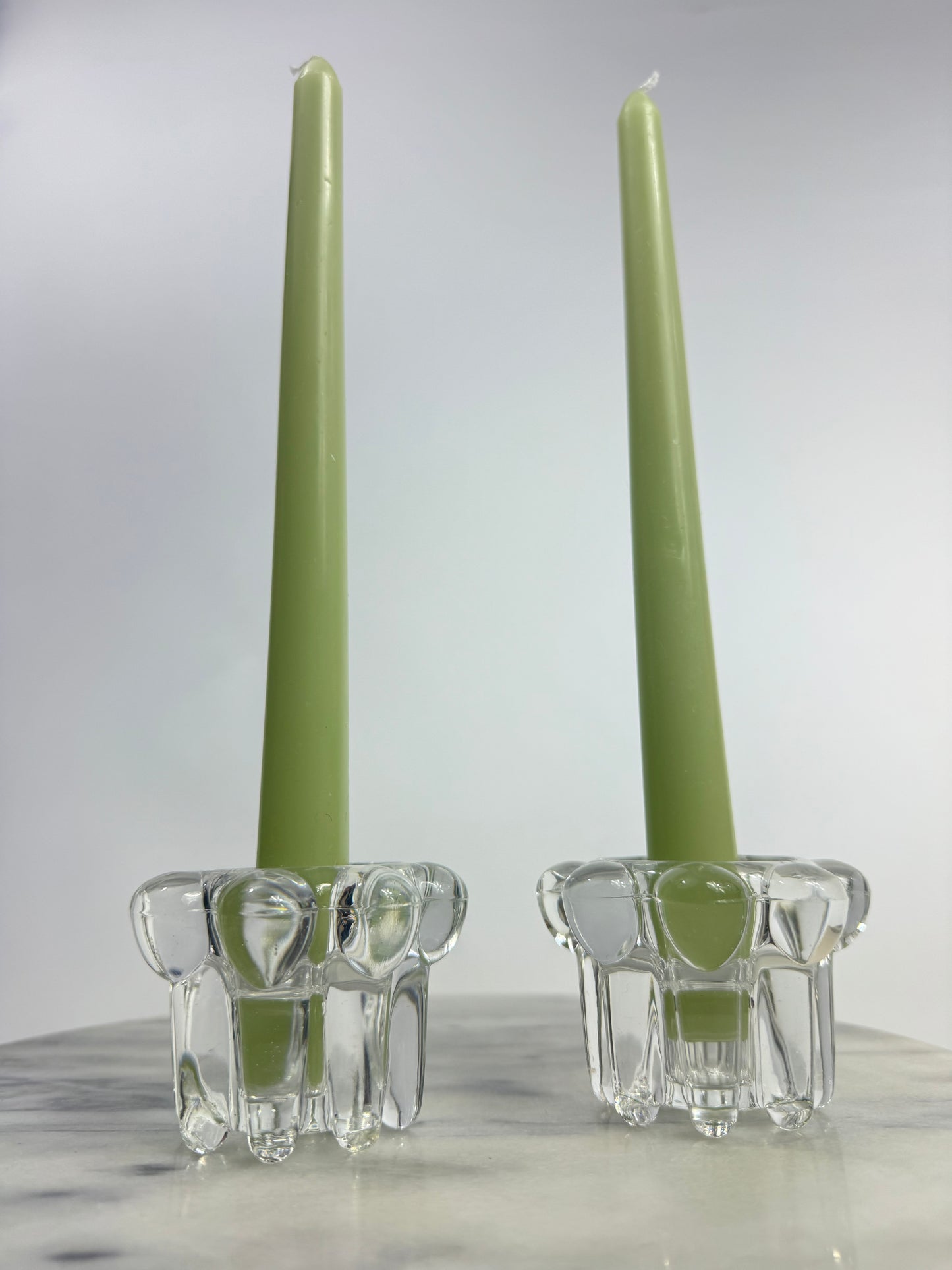 Reims Glass Bobble Candlestick Holders | Set of 2 | Vintage Retro | French Made in France |