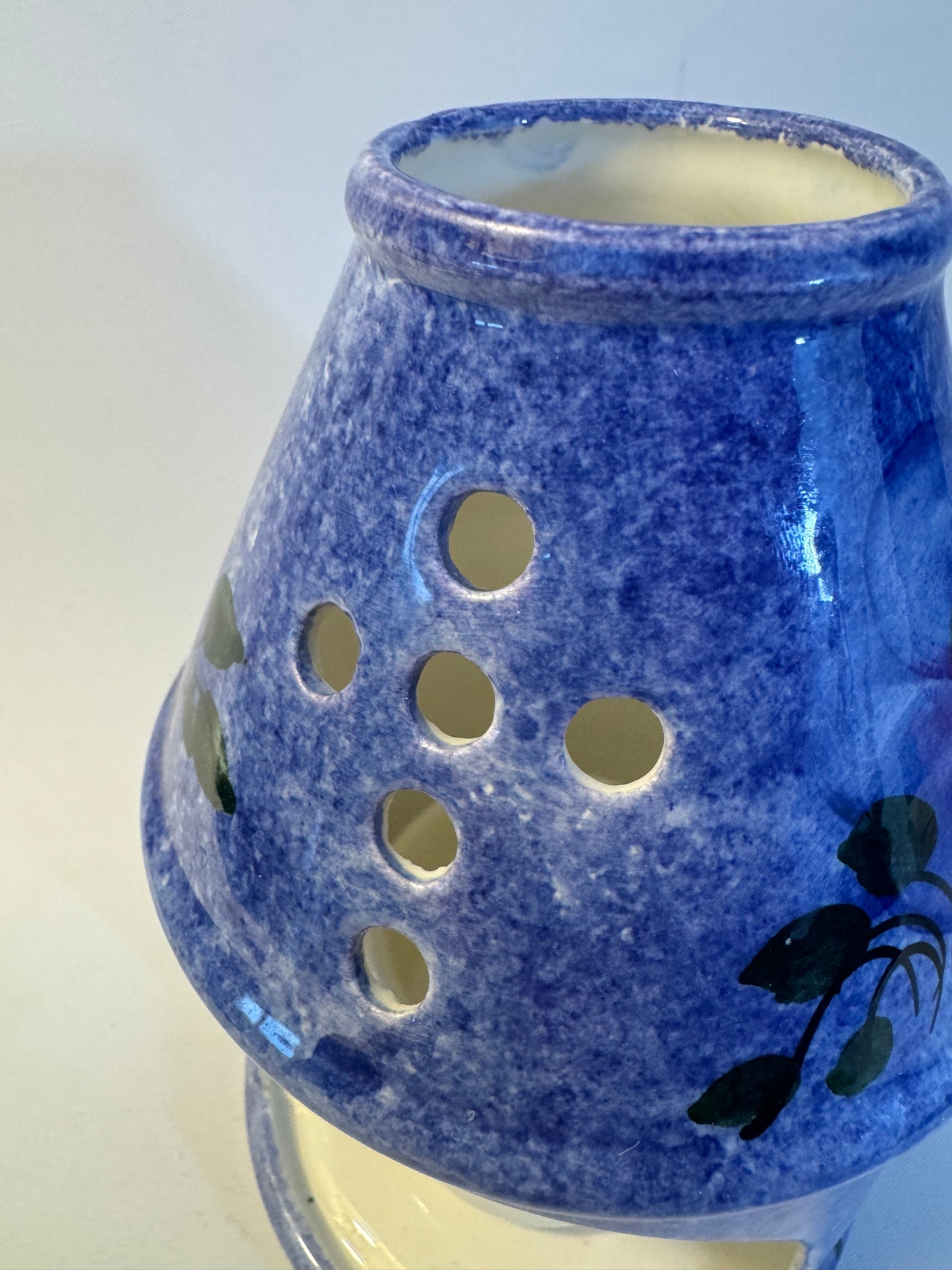 Ceramic Blue Handpainted Tealight Candle Holder | Votive | Blue Floral | Holy Cross Religious |