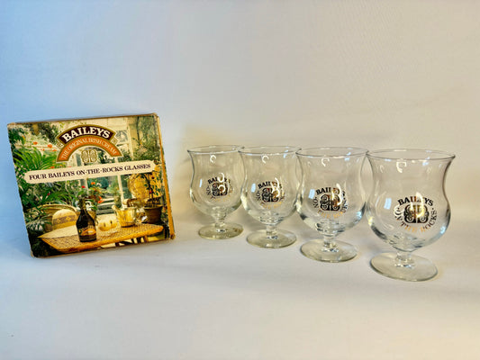 Baileys Set of Glasses with Original Box | Vintage Retro | Stemmed Baileys on the Rocks Glasses | Christmas |