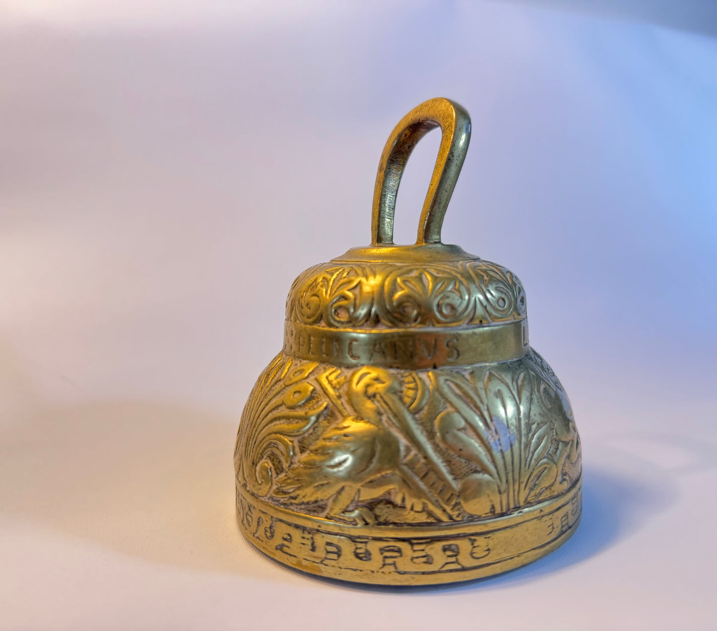 Solid Brass Church Sanctuary Bell With latin engraving | Cute Kitsch | Vintage Kitchenware Kitchenalia | Gold |