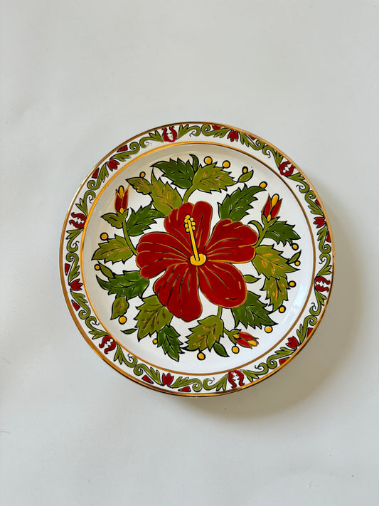 Pretty Floral Wall Hanging Plate | Handmade with 24K Gold Detailing | Made in Rhodes Greece |Vintage Retro Decor | Grecian |