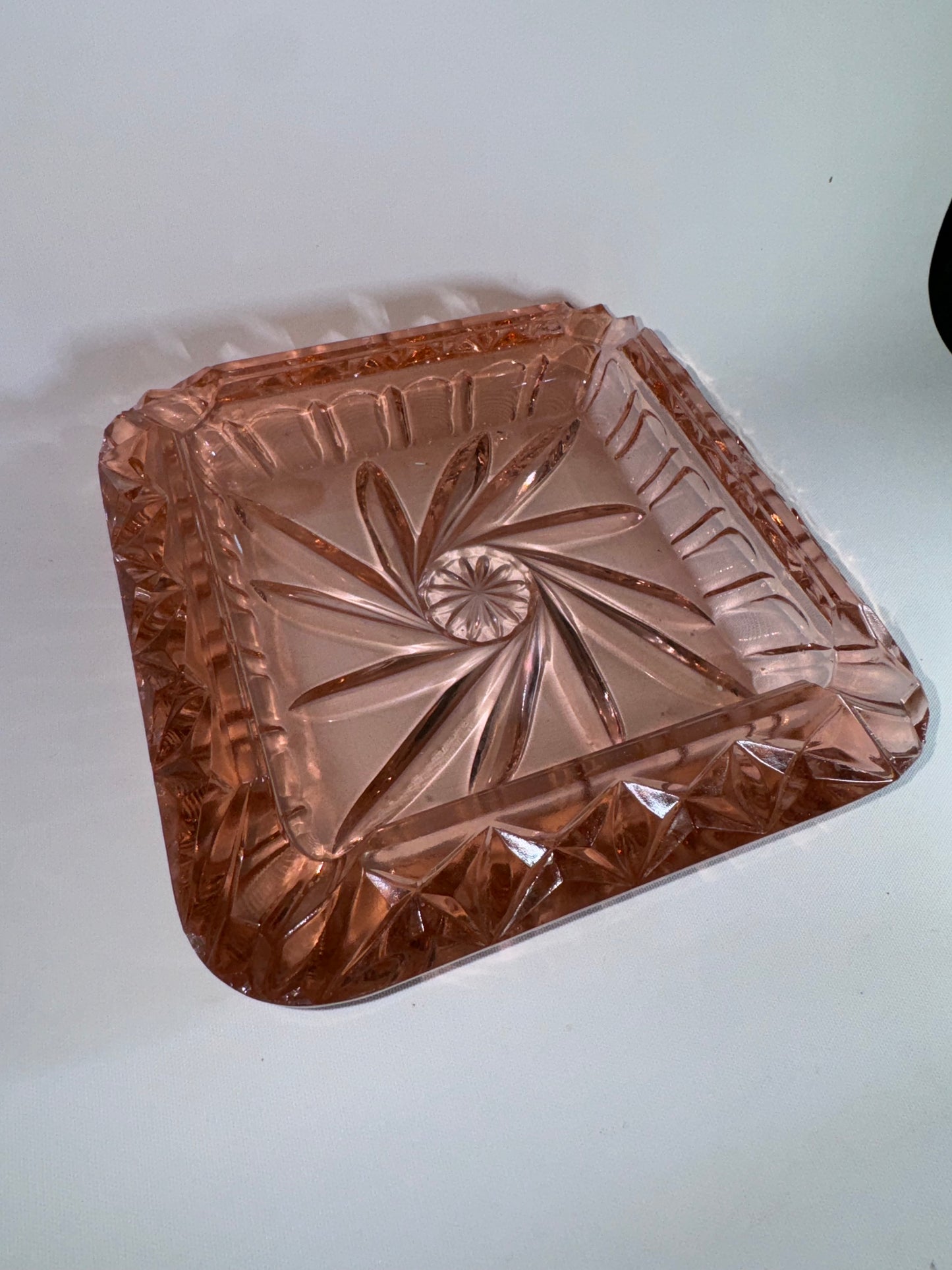 Thick Cut Glass Pink Ashtray | Vintage Retro | Bar | Smoking |