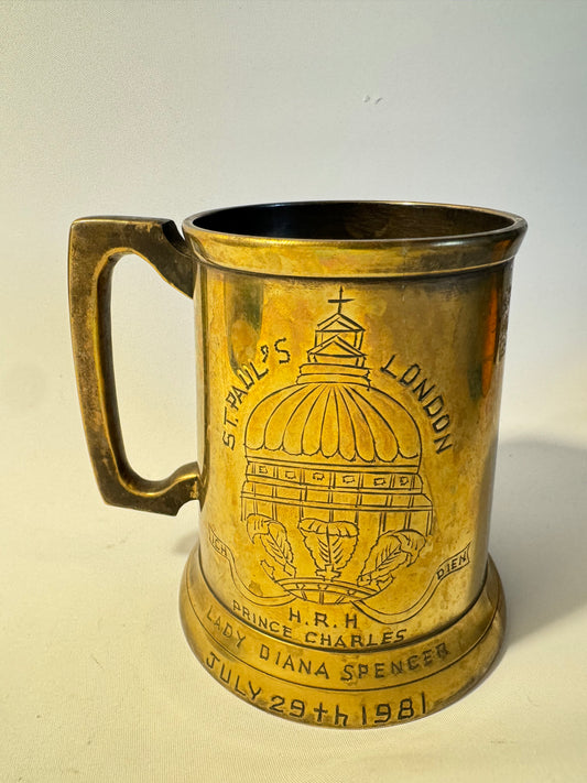 Prince Charles & Lady Diana Royal Wedding Tankard | Plated Brass | St. Paul’s Cathedral 1981 | Unique Vintage Retro | British Monarchy |