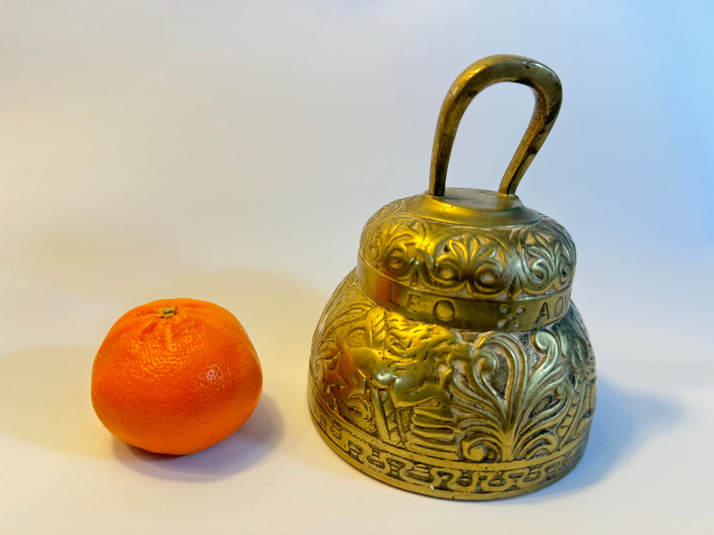 Solid Brass Church Sanctuary Bell With latin engraving | Cute Kitsch | Vintage Kitchenware Kitchenalia | Gold |