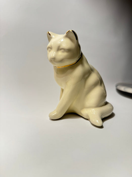 Ceramic Cream Cat with Gold Detail | Vintage Retro Decor |