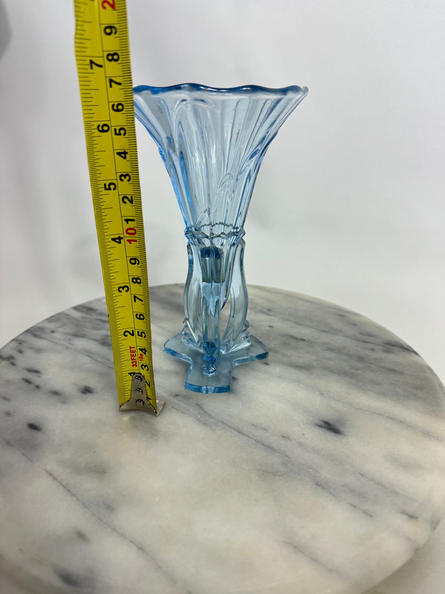 Light Blue Art Deco Glass Vase | Vintage Retro | Unusual Unique Quirky |