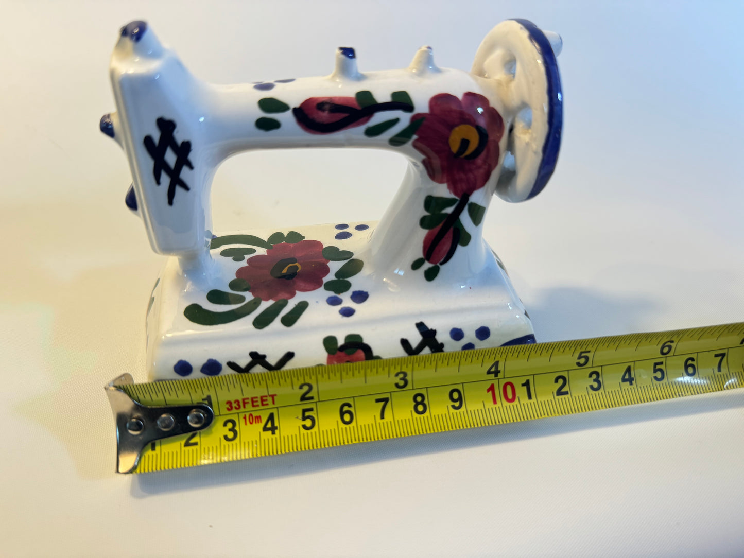 Small Ceramic Hand Painted Sewing Machine | Floral Pattern | Vintage Retro |