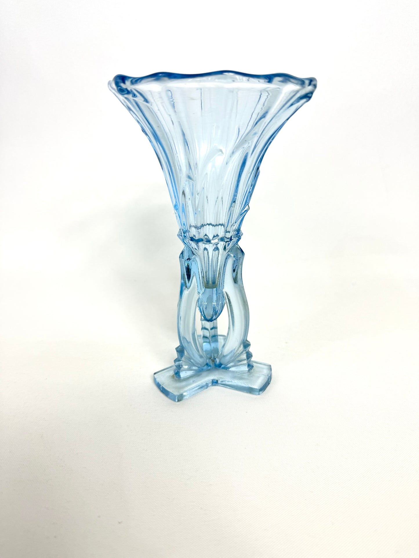 Light Blue Art Deco Glass Vase | Vintage Retro | Unusual Unique Quirky |