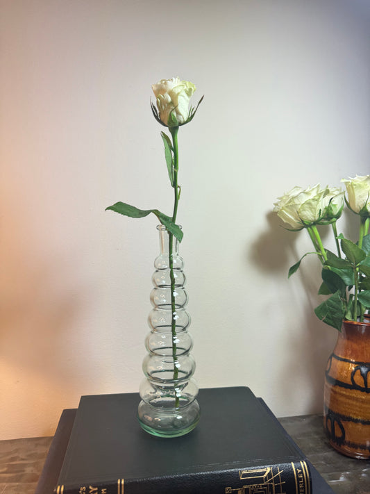 Clear Glass Bubble Ribbed Vase | Vintage Retro | Bobble Vase | Single Stem Vase